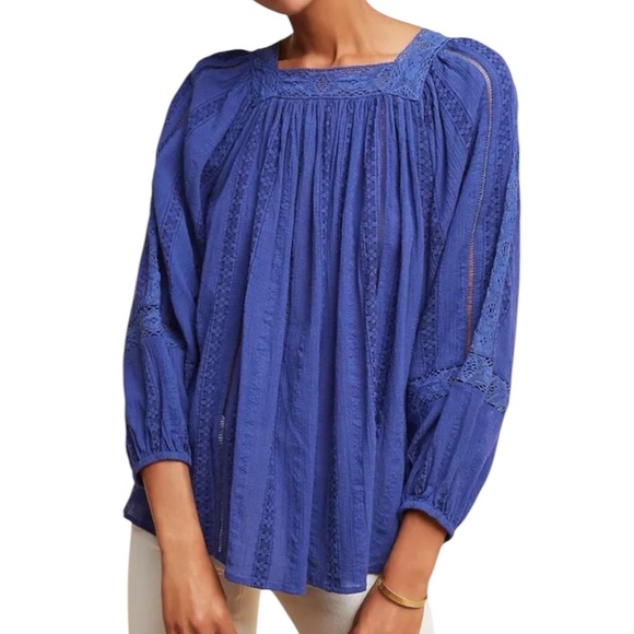Anthropologie Tops - Anthropologie Blue Lace Blouse